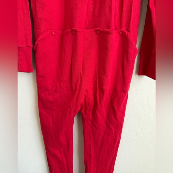 PajamaGram Footie Pajama Women Small Red Cotton Drop Seat One Piece Onesie - Picture 5 of 10